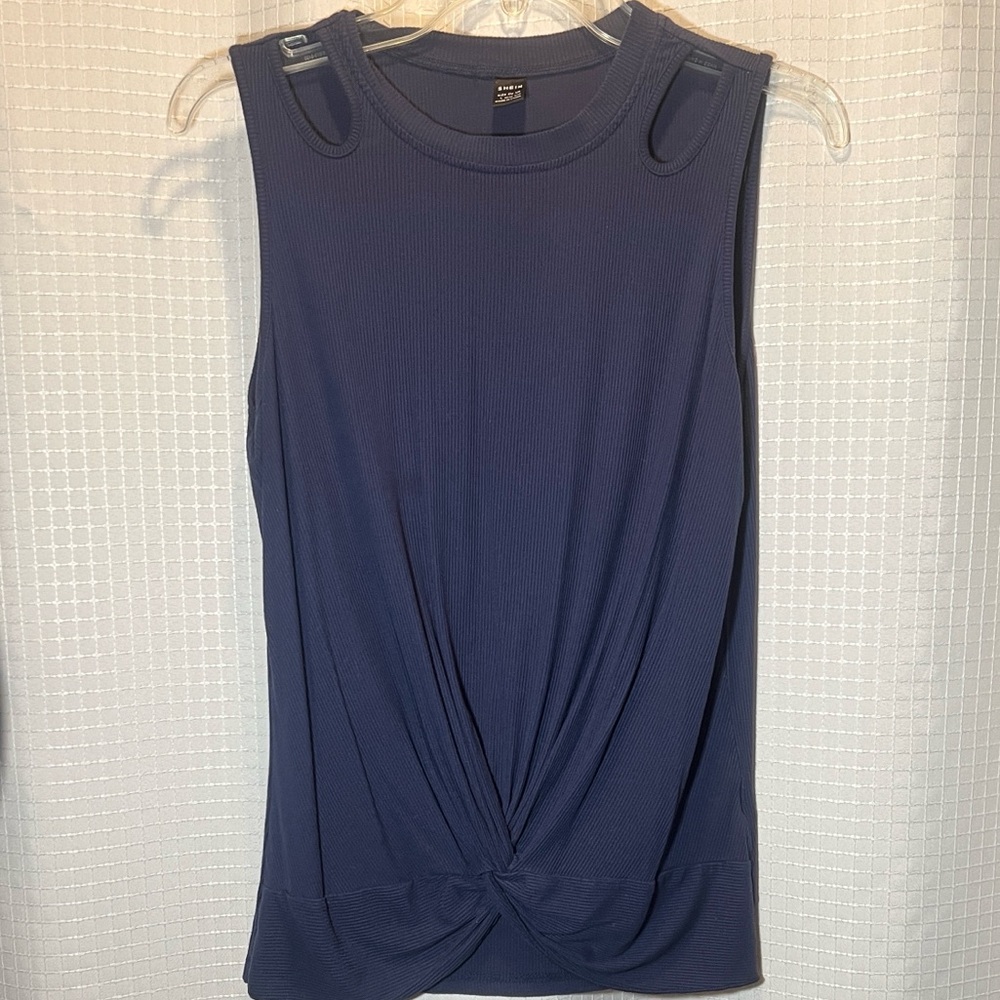 Sleeveless Navy Twist Front Top